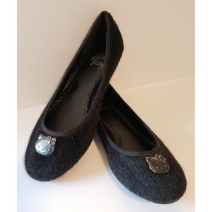 NEW Hello Kitty Sanrio Black Fuzzy Fur Flats